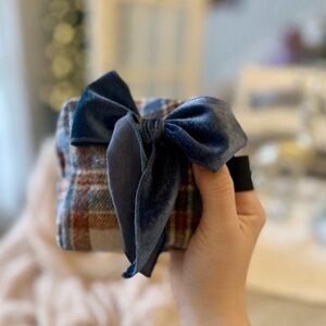 Plaid Accessory, Makeup, or Coin purse with Blue Bow. 4x4” with Zipper& Handle